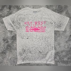 Champion White Tee with Black Speckles and Pink Key West Florida Graphic Medium